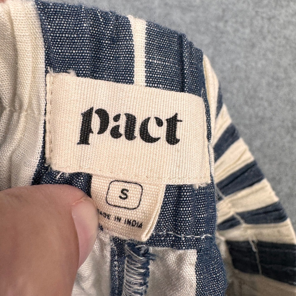 Pact Shorts Womens Small Navy Blue Cream Linen Blend Striped Pull On Nautical - Picture 3 of 8
